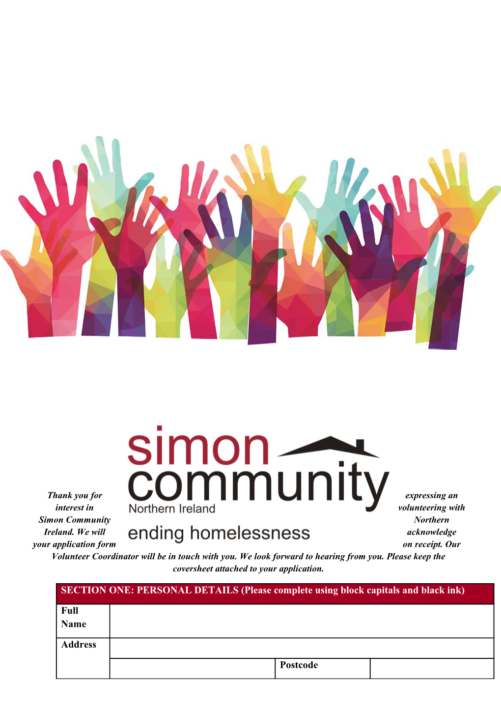 Thank You for Expressing an Interest in Volunteering with Simon Community Northern Ireland