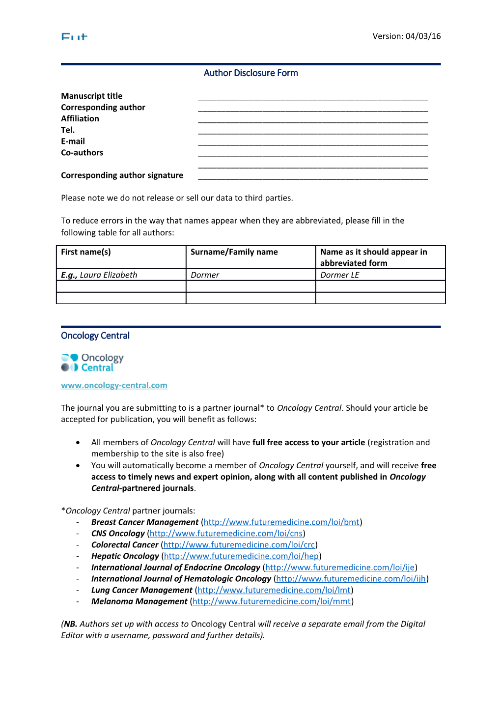 Author Disclosure Form