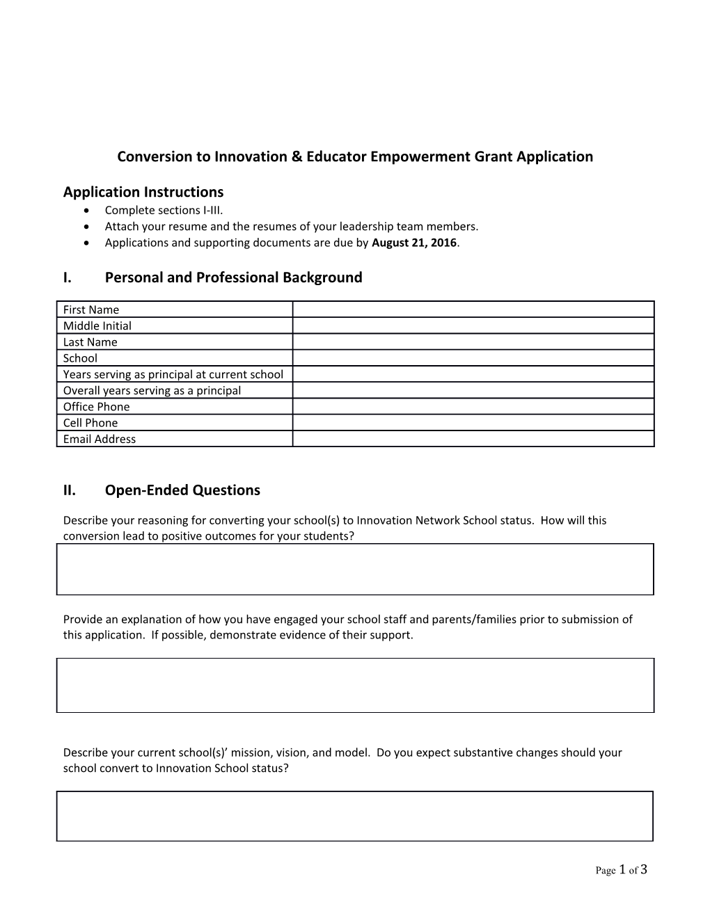 Conversion to Innovation & Educator Empowerment Grant Application