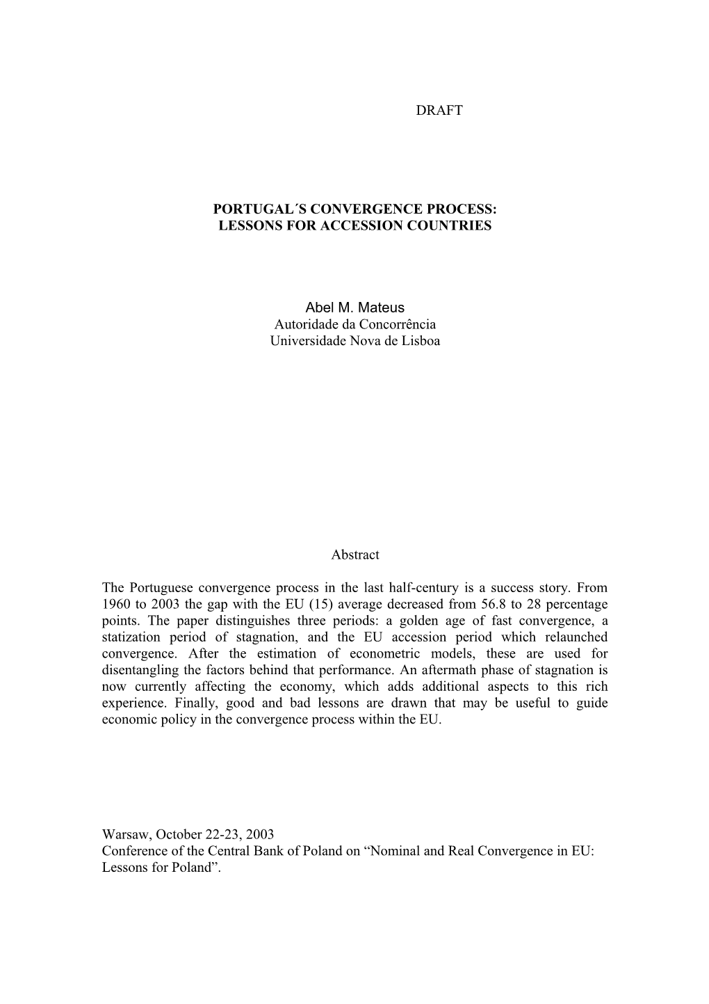 Portugal S Convergence Process