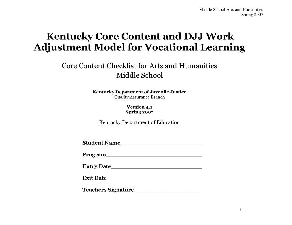 Core Content for Arts and Humanities Assessment