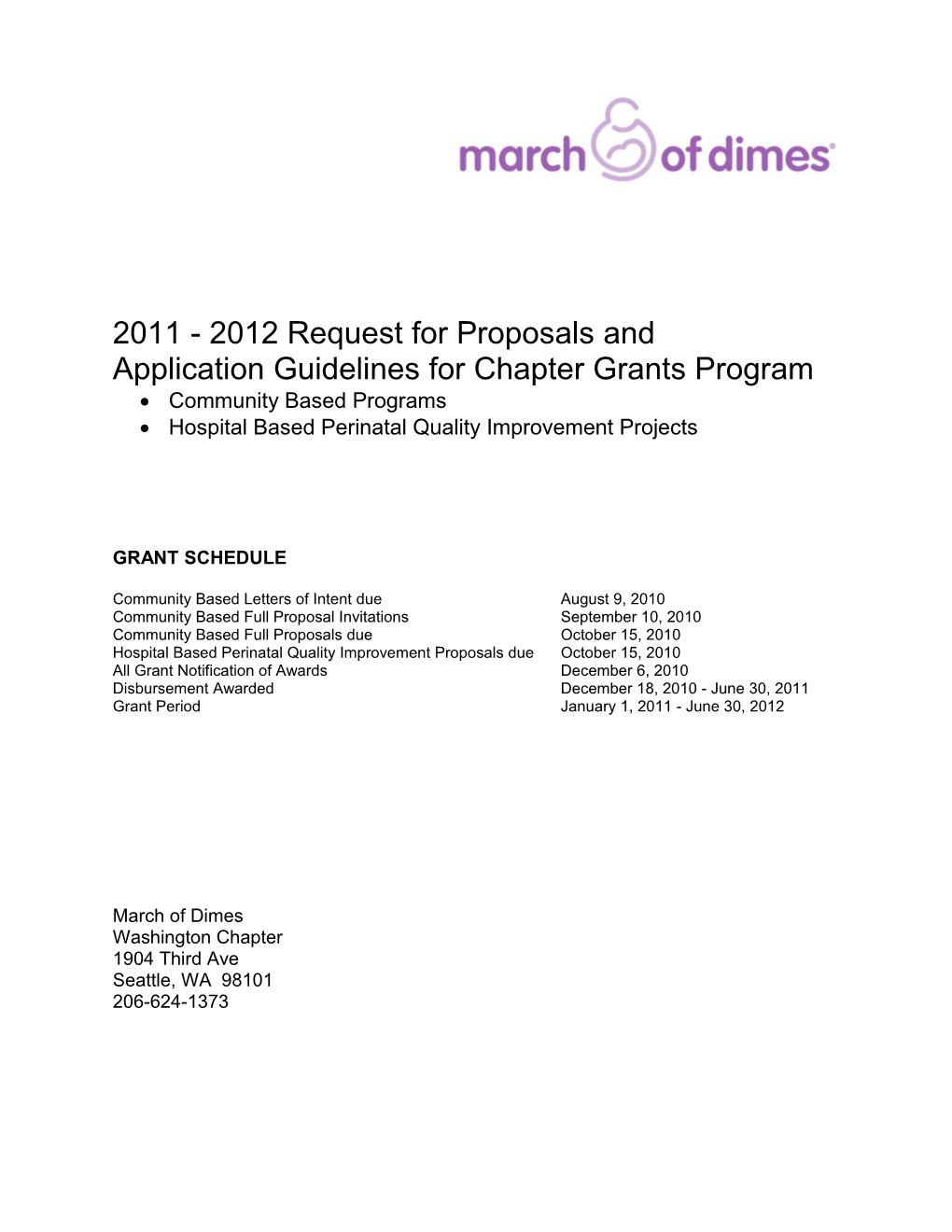 2011 - 2012 Request for Proposals And