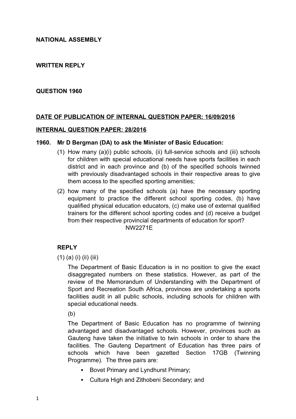 Date of Publication of Internal Question Paper: 16/09/2016