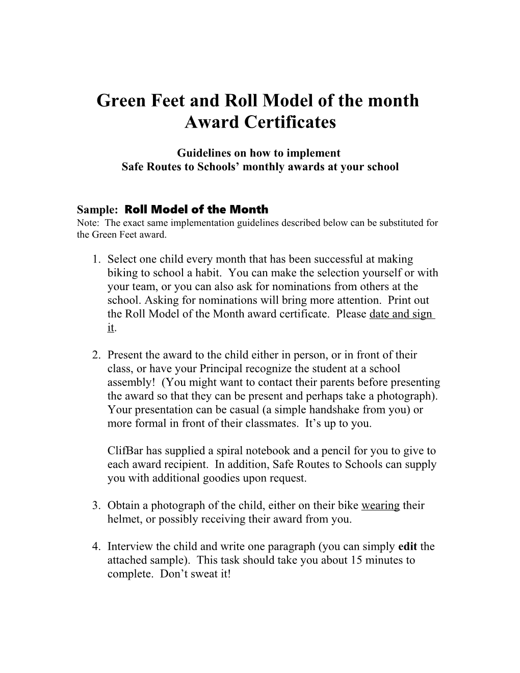 Sample: Roll Model of the Month