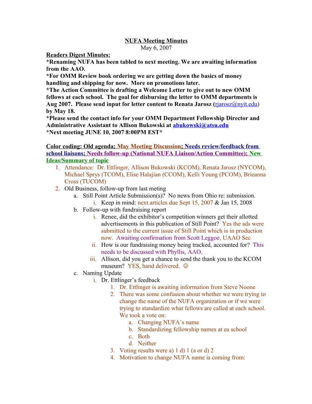 NUFA March Meeting Agenda