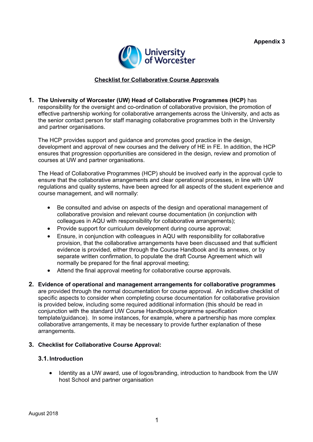 Checklist for Collaborative Course Approvals
