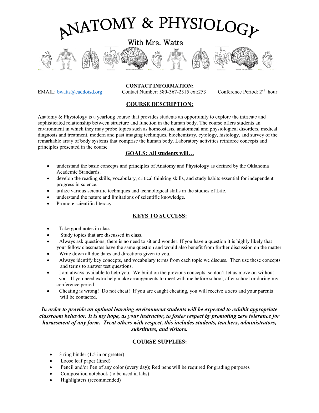 Zoology: Course Directives