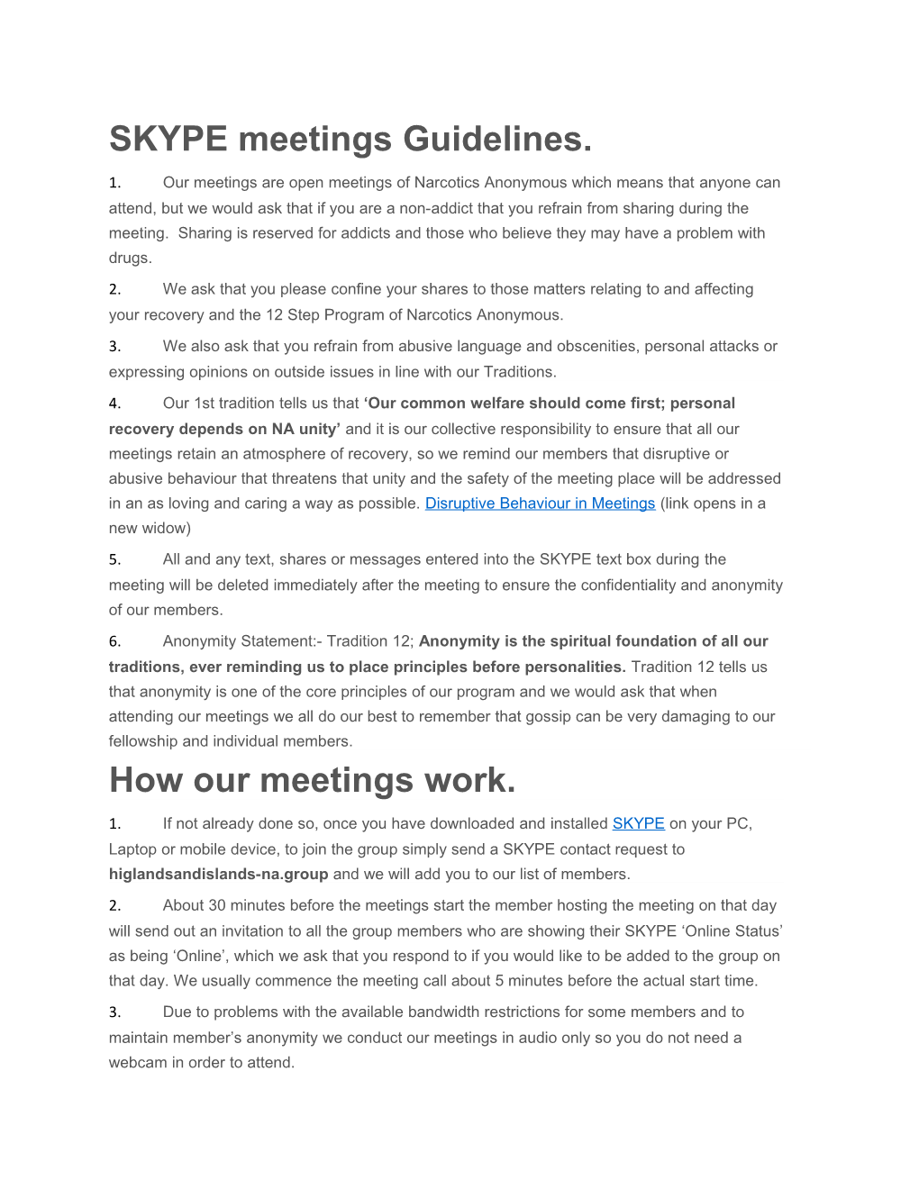 SKYPE Meetings Guidelines