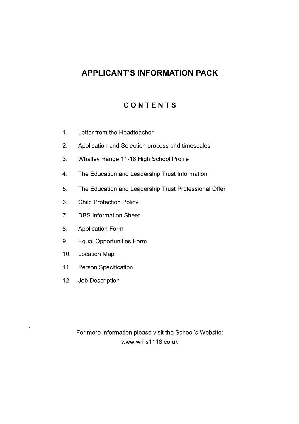 Applicant S Information Pack