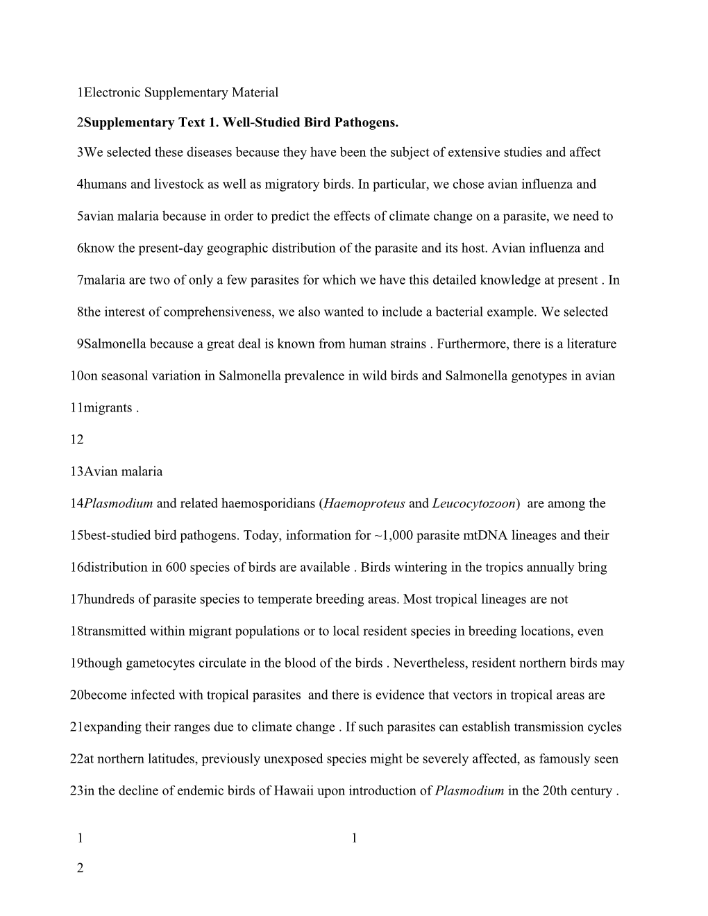 Supplementary Text 1. Well-Studied Bird Pathogens