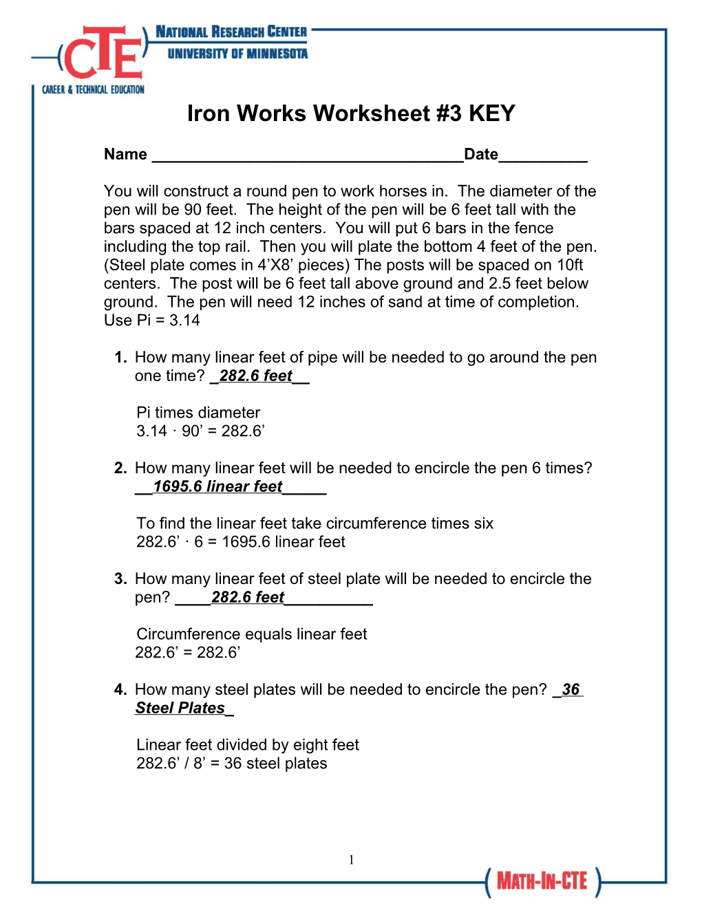 Iron Works Worksheet #3 KEY