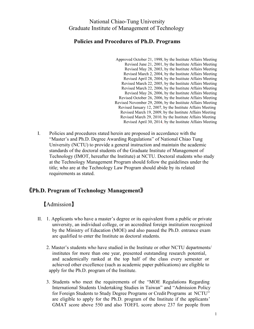 Policies and Procedures of Ph.D. Programs