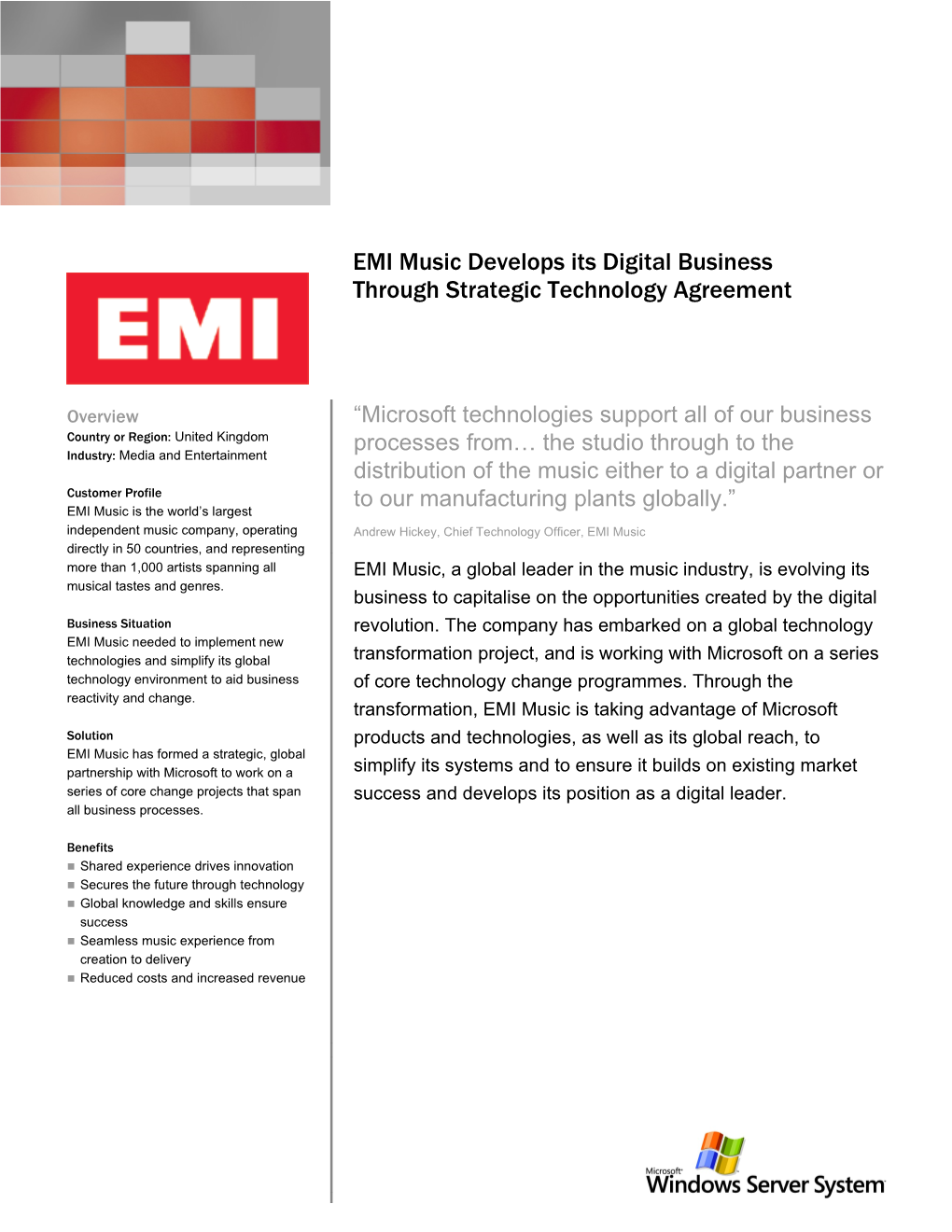 EMI Music Develops Its Digital Business Through Strategic Technology Agreement
