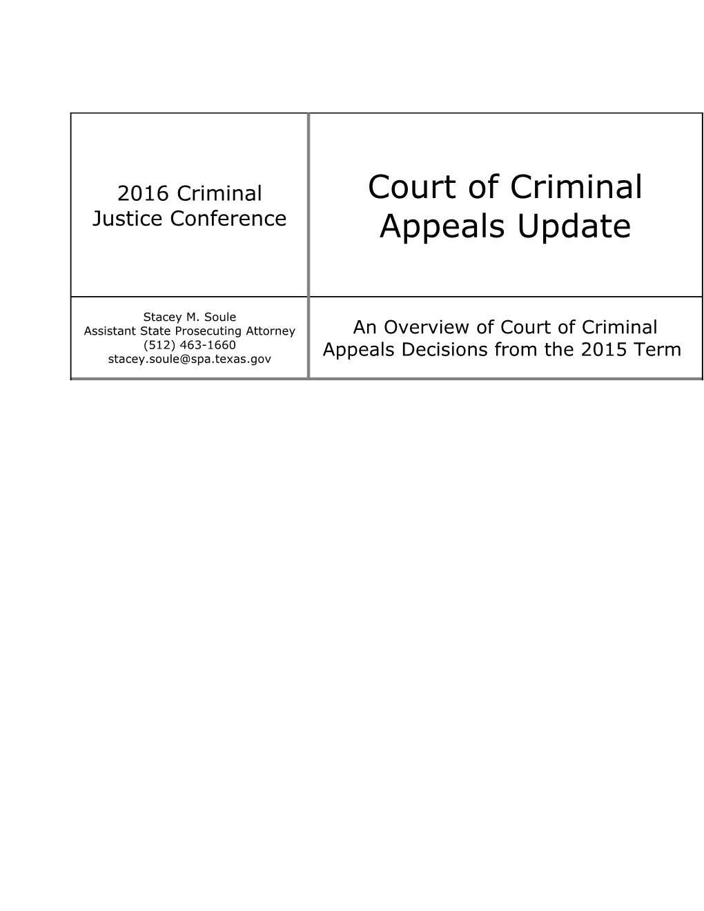 Court of Criminal Appeals Update