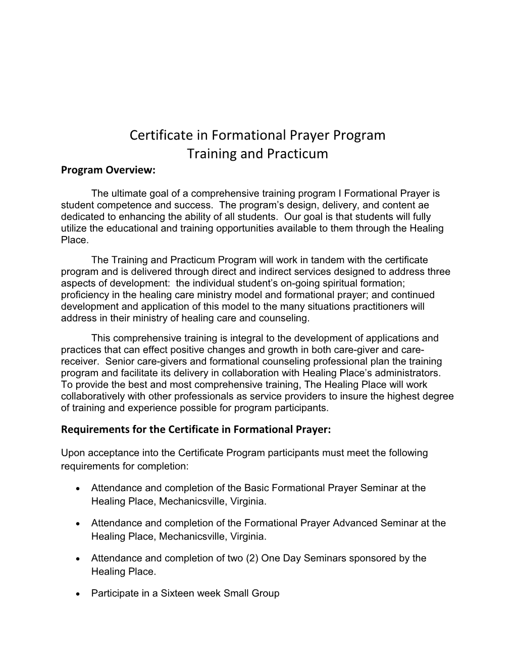 Certificate in Formational Prayer Program
