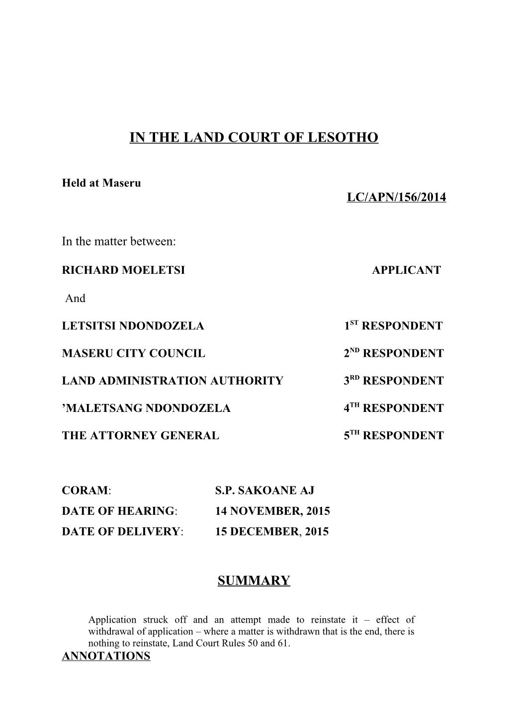 In the Land Court of Lesotho