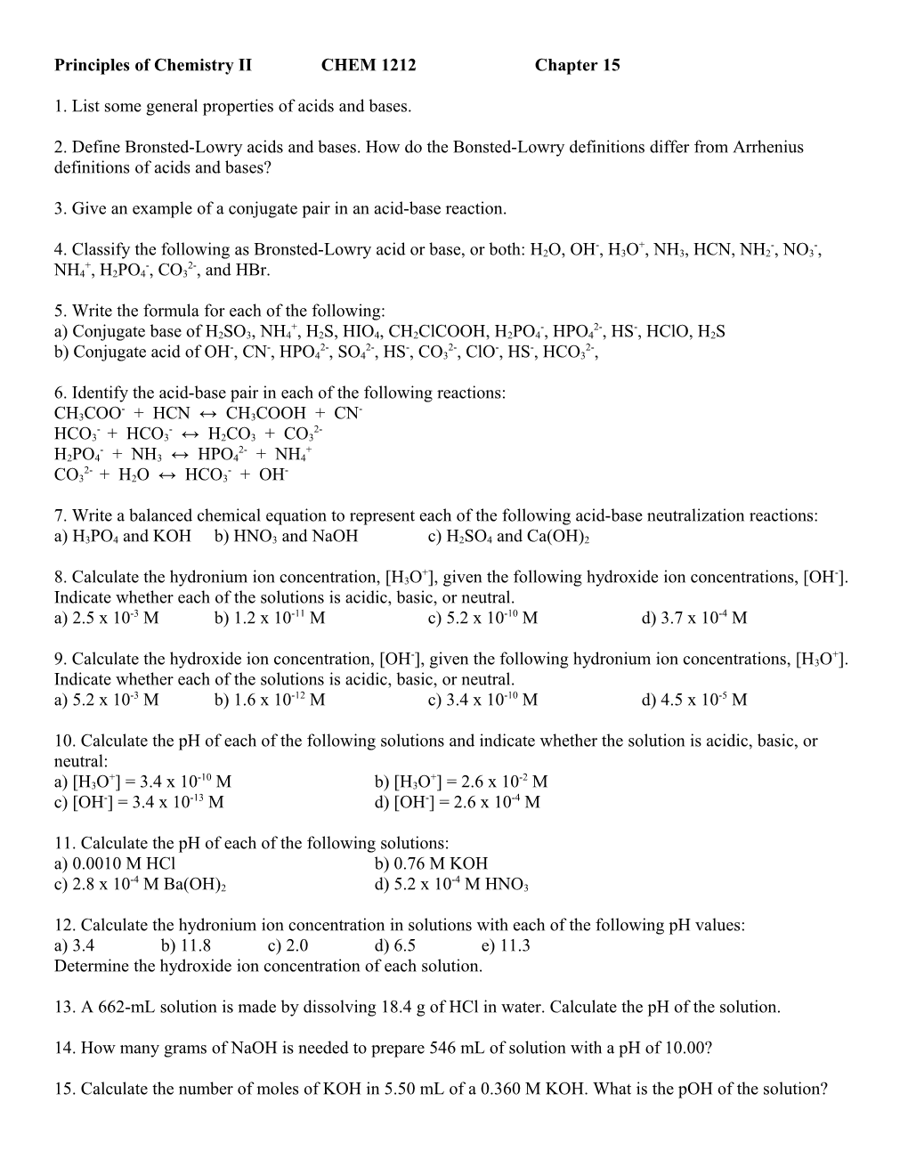 Principles of Chemistry IICHEM 1212Chapter 15