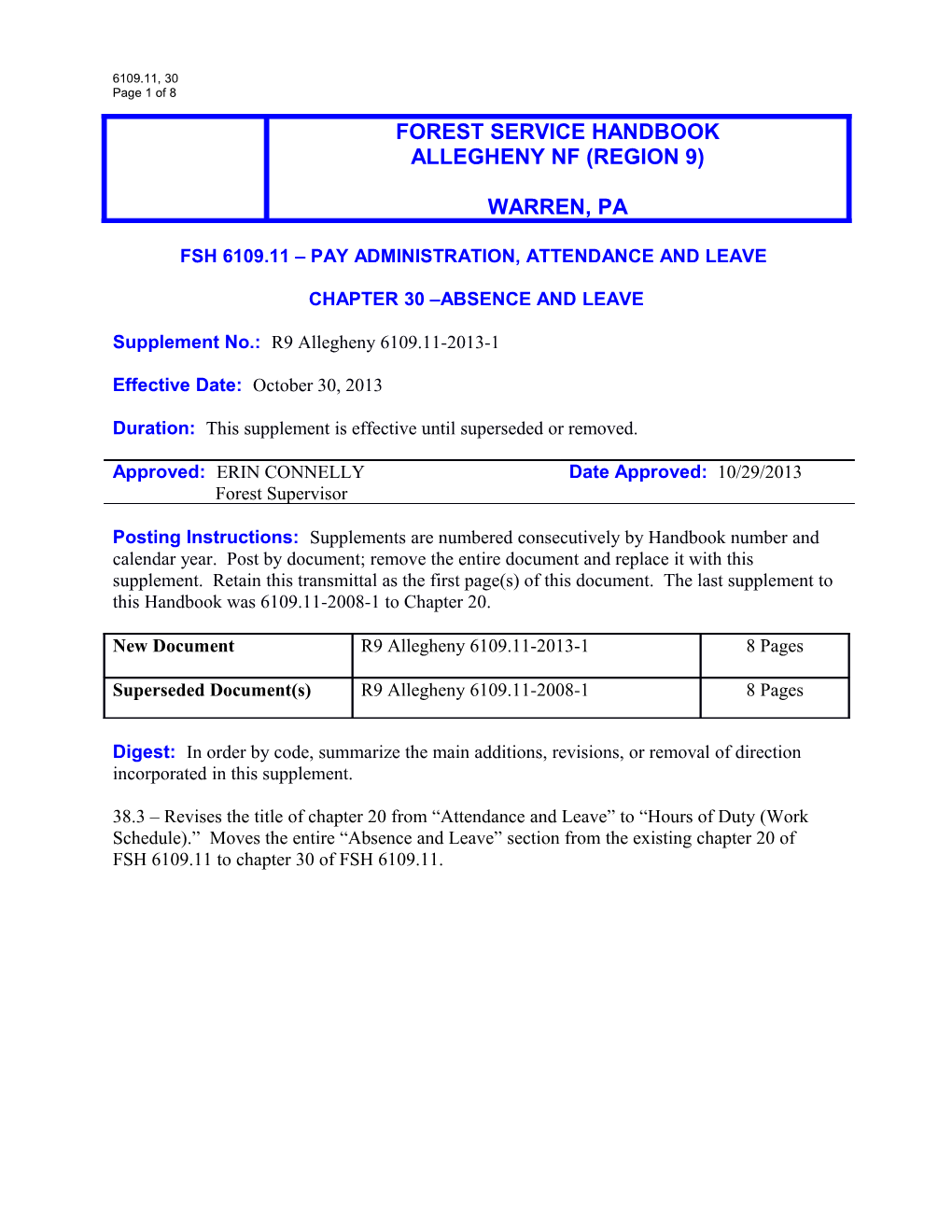 Fsh 6109.11 Pay Administration, Attendance and Leave