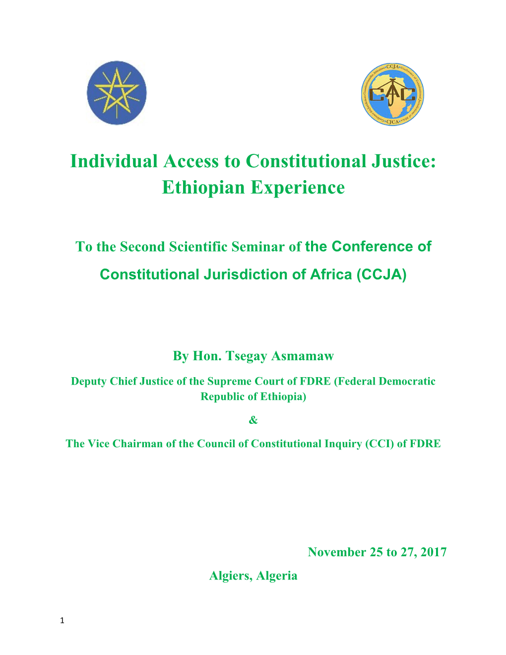 Individual Access to Constitutional Justice: Ethiopian Experience