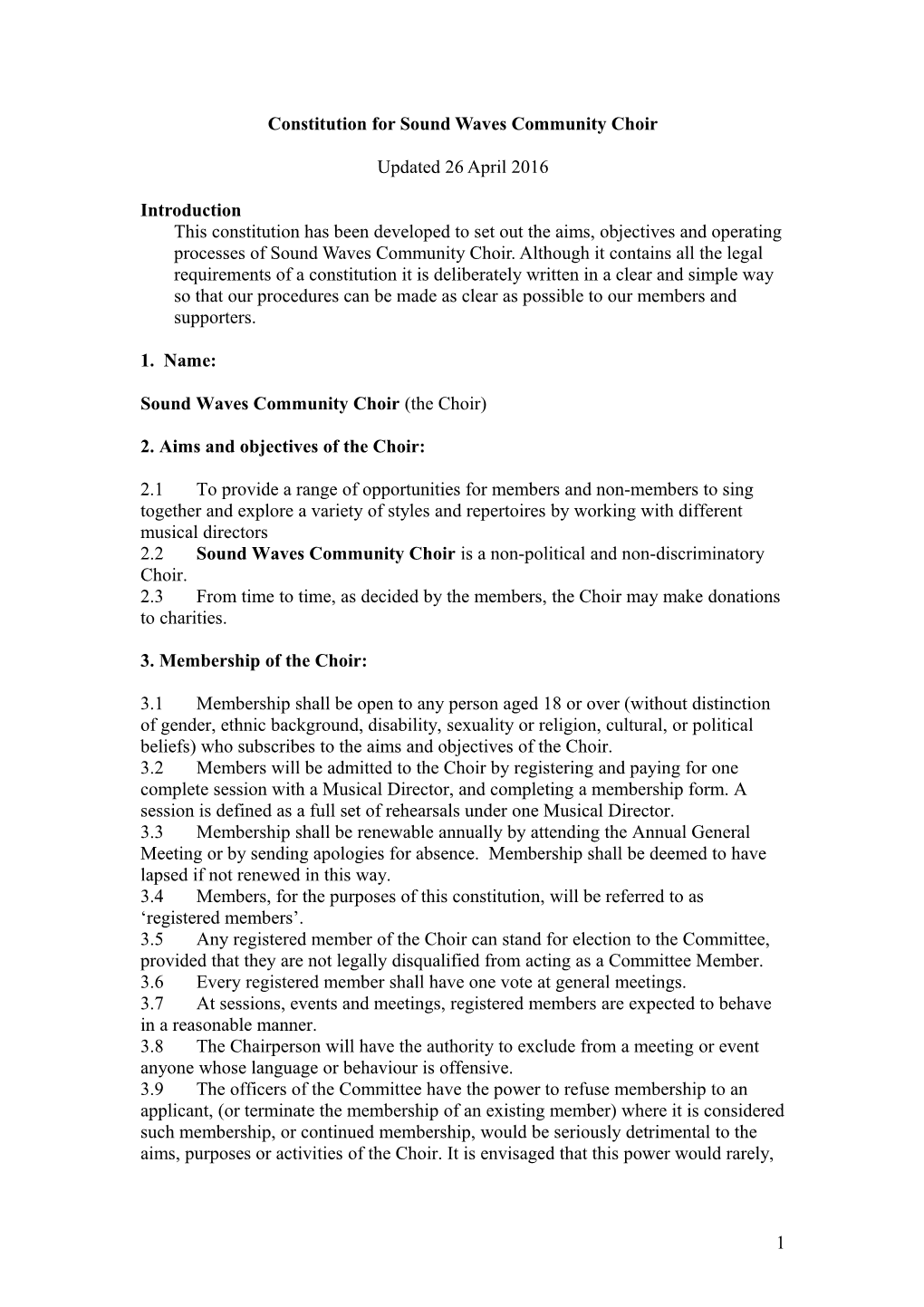 Draft Constitution for the Heckford Park Residents Association