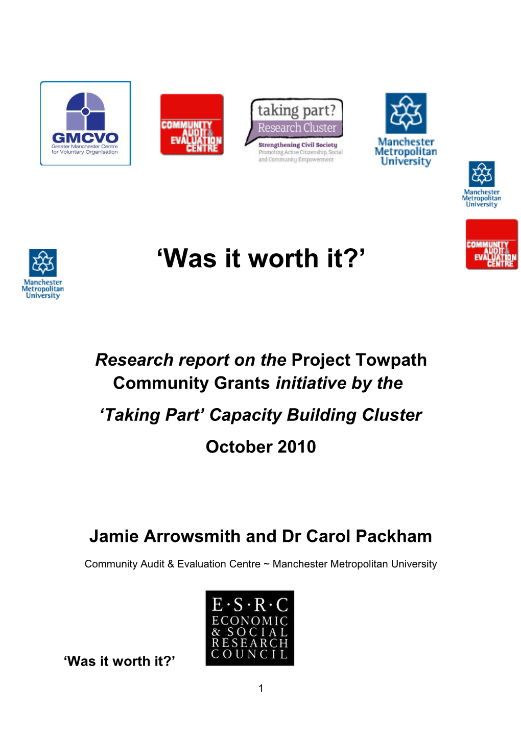 Research Report on the Project Towpath Community Grants Initiative by The