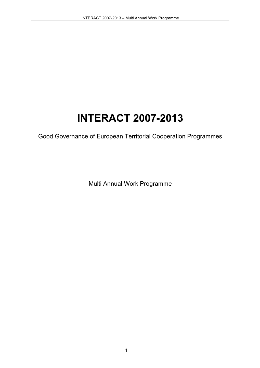 Programme Document and Multiannual Work Programme