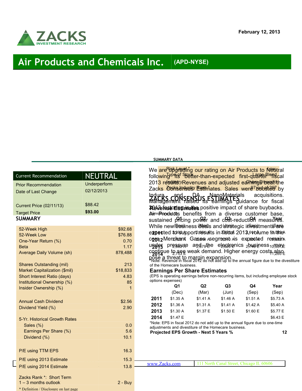 Air Products and Chemicals Inc