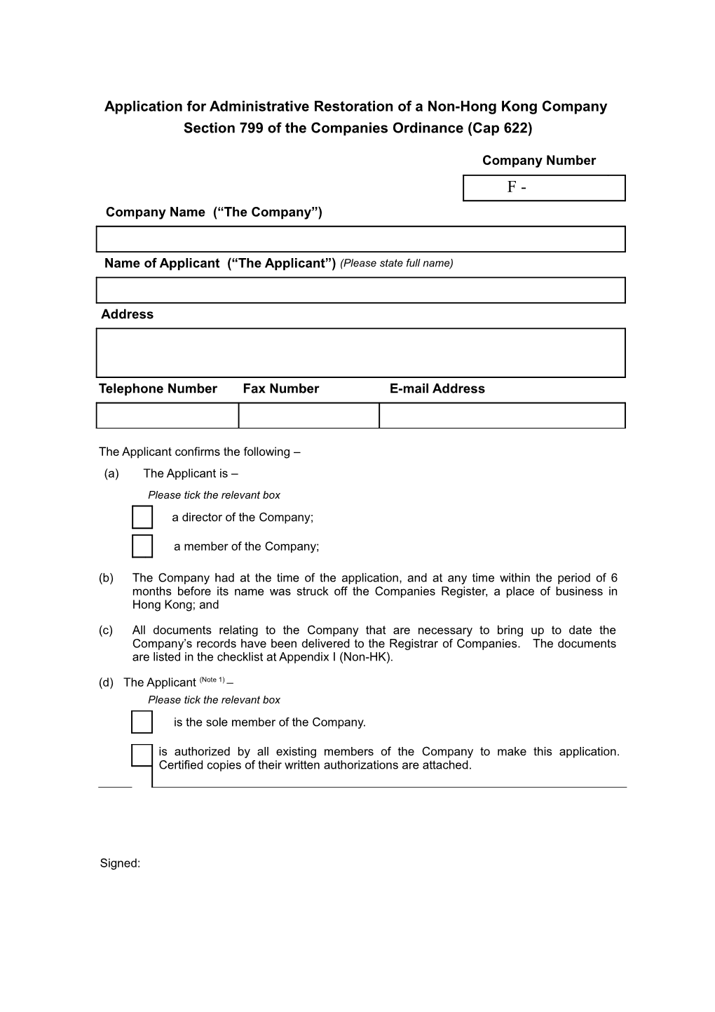 Application for Administrative Restoration of a Non-Hong Kong Company