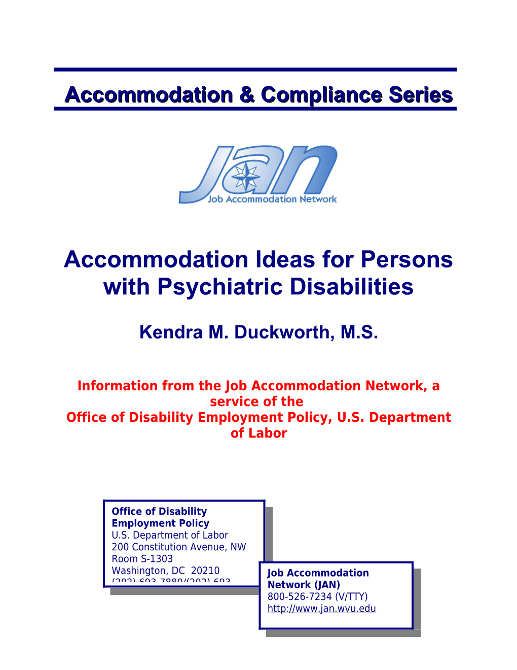Accommodation Ideas for Persons with Psychiatric Disabilities