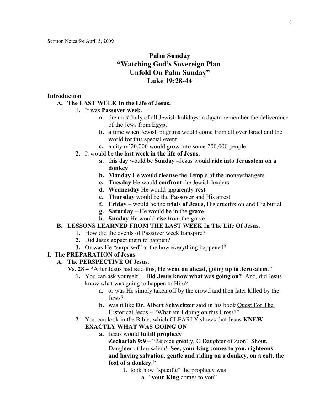 Sermon Notes for April 5, 2009