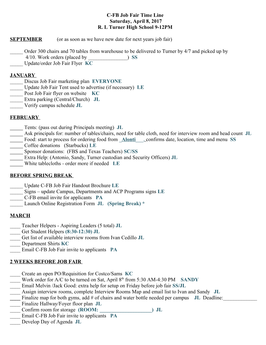 C-FB Job Fair Time Line