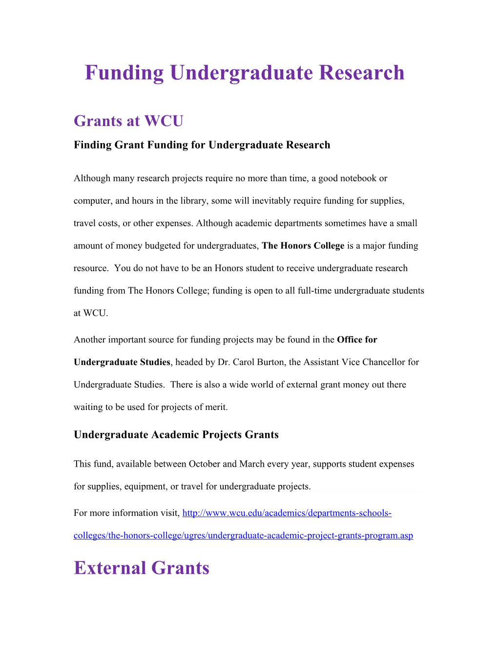 Finding Grant Funding for Undergraduate Research