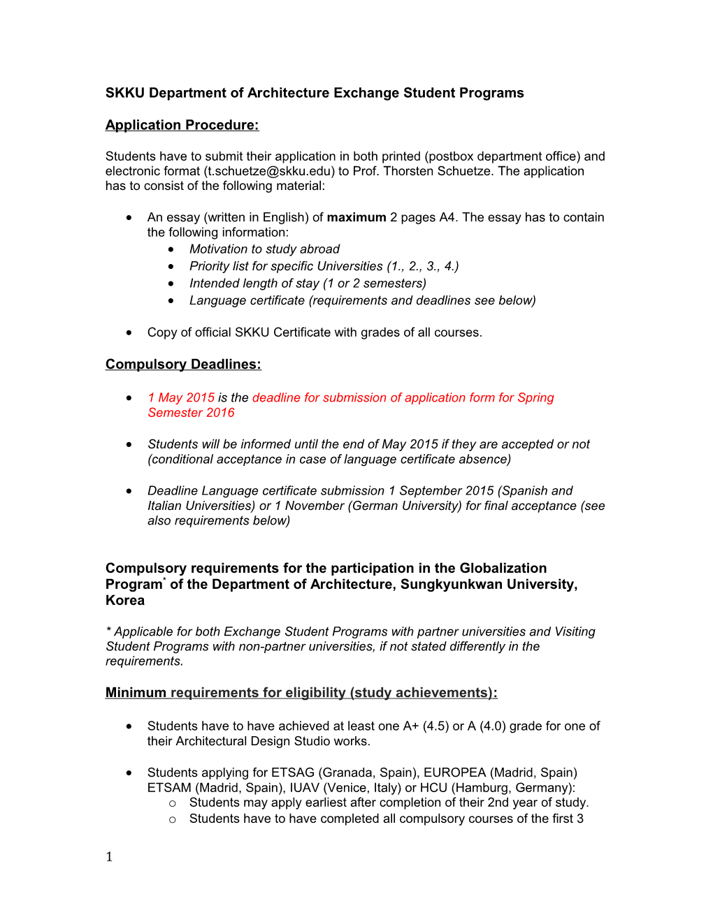 SKKU Department of Architecture Exchange Student Programs