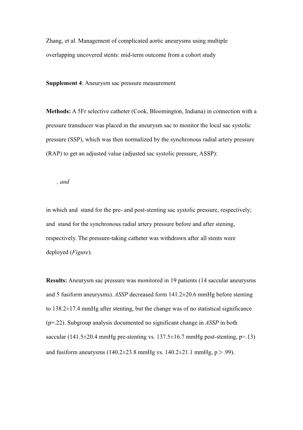 Supplement 4: Aneurysm Sac Pressure Measurement