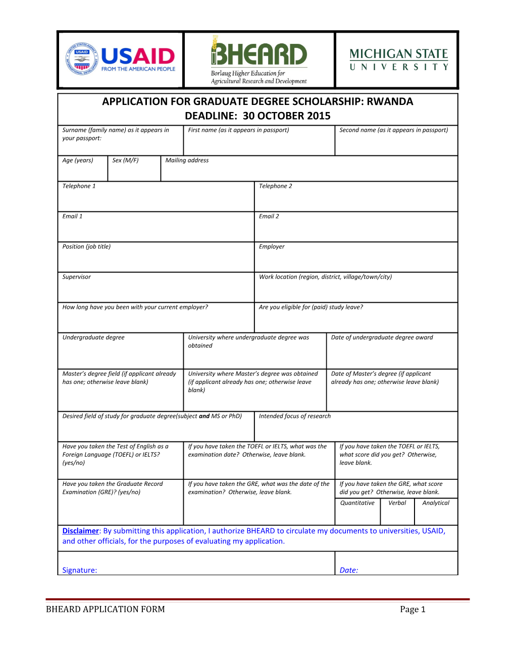 Candidate Documents Required