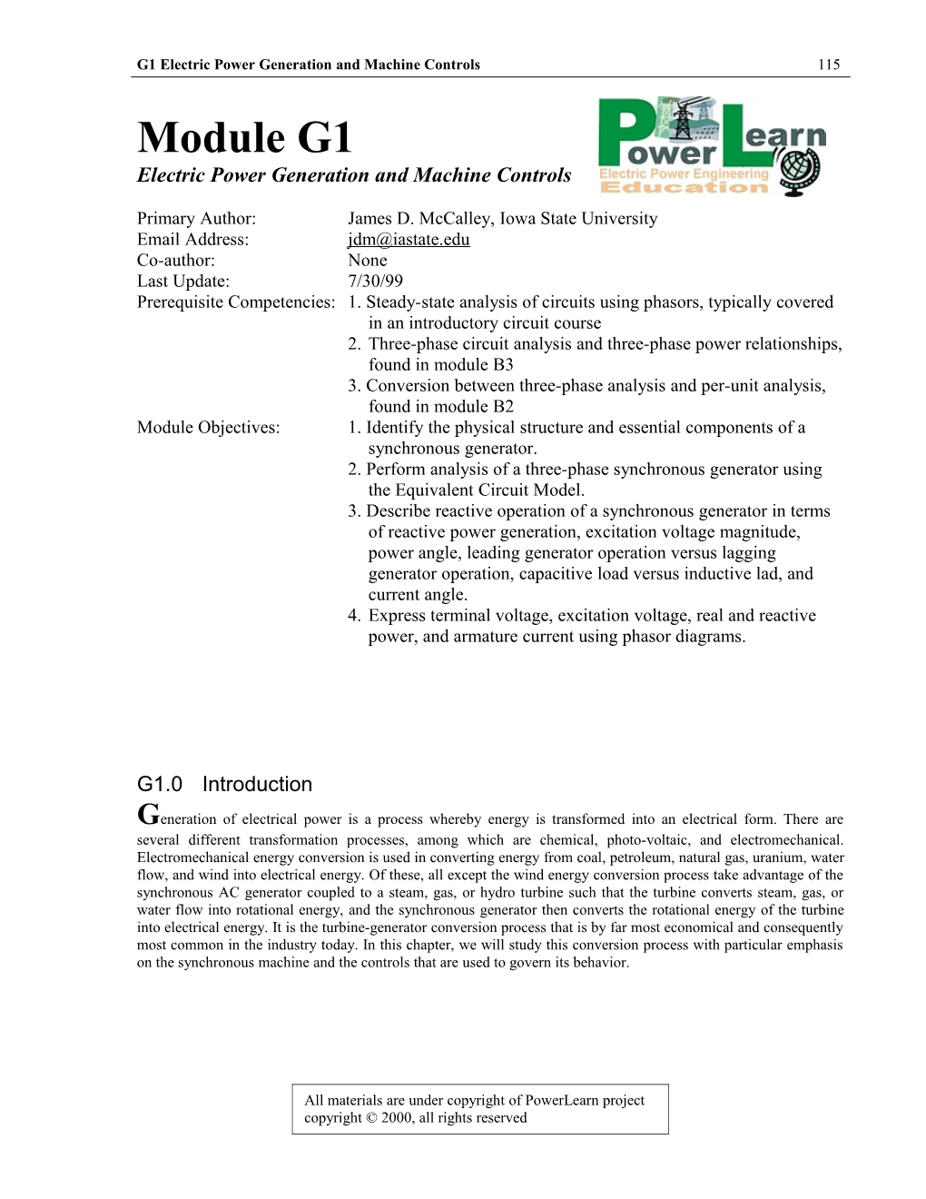 Electric Power Generation and Machine Controls