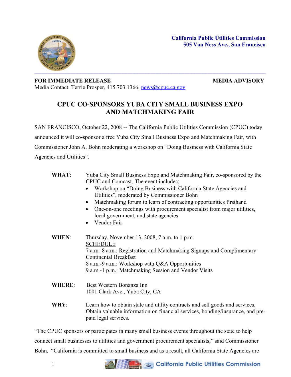Cpuc Co-Sponsors Yuba City Small Business Expo and Matchmaking Fair