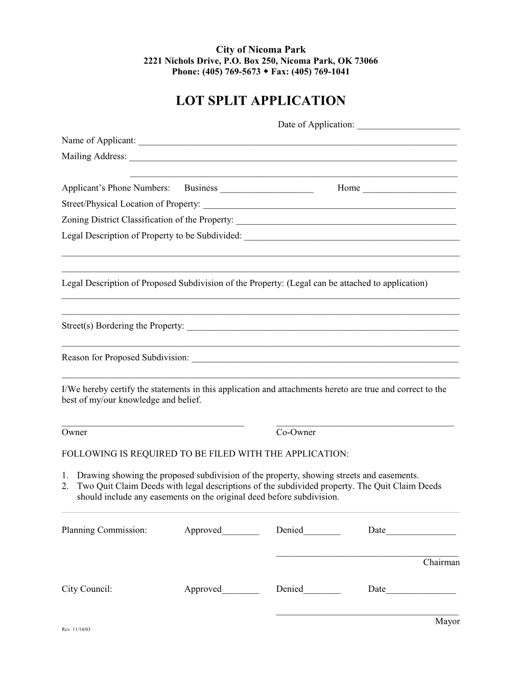 Occupancy Permit Application