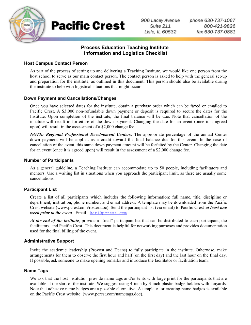 Pacific Crest Process Education Teaching Institute