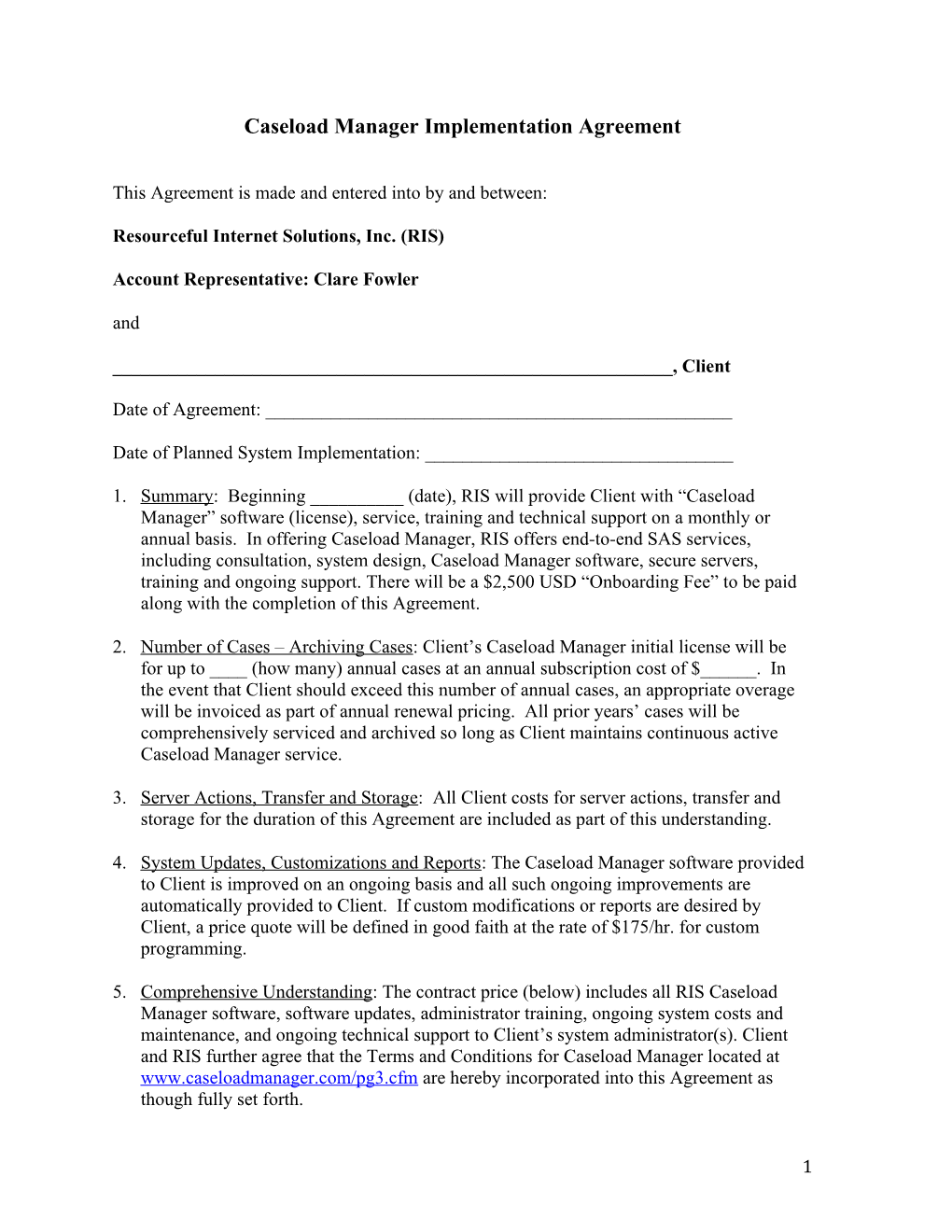 Caseload Manager Implementation Agreement