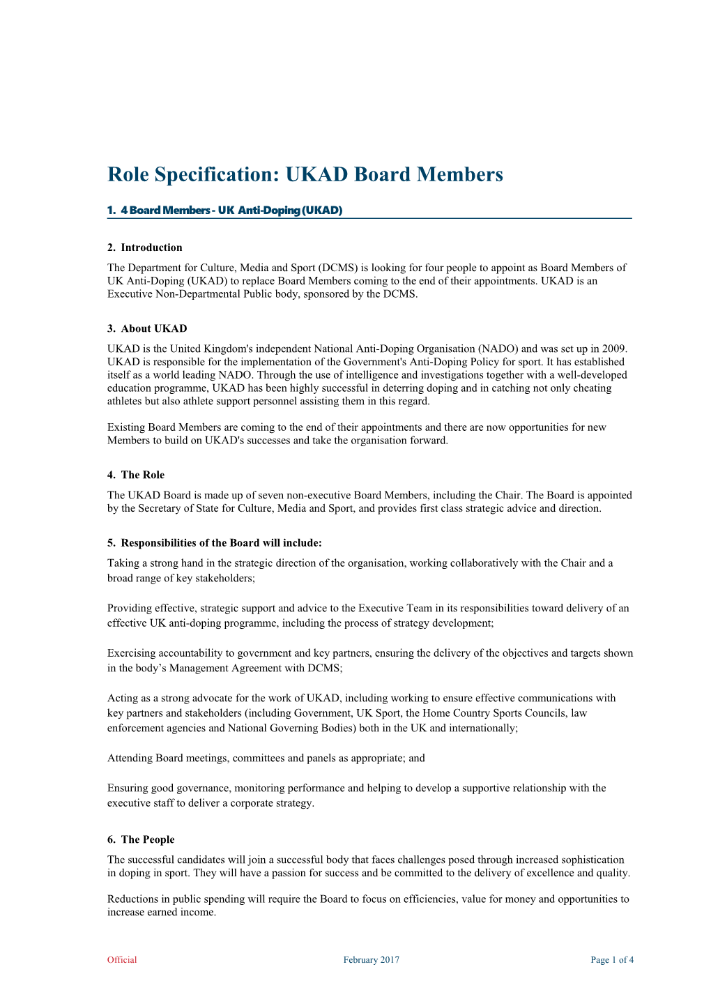 Role Specification: UKAD Board Members