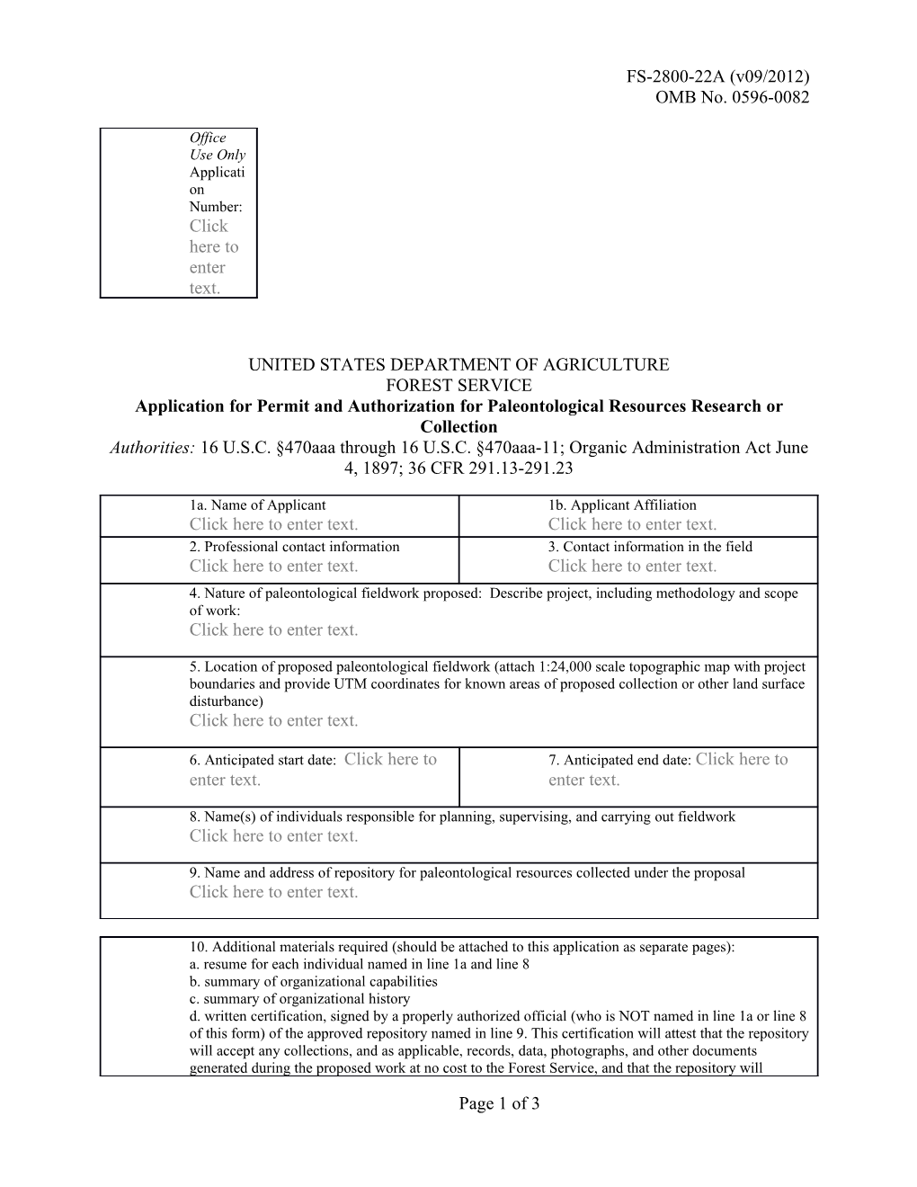 Application for Permit and Authorization for Paleontological Resources Research Or Collection