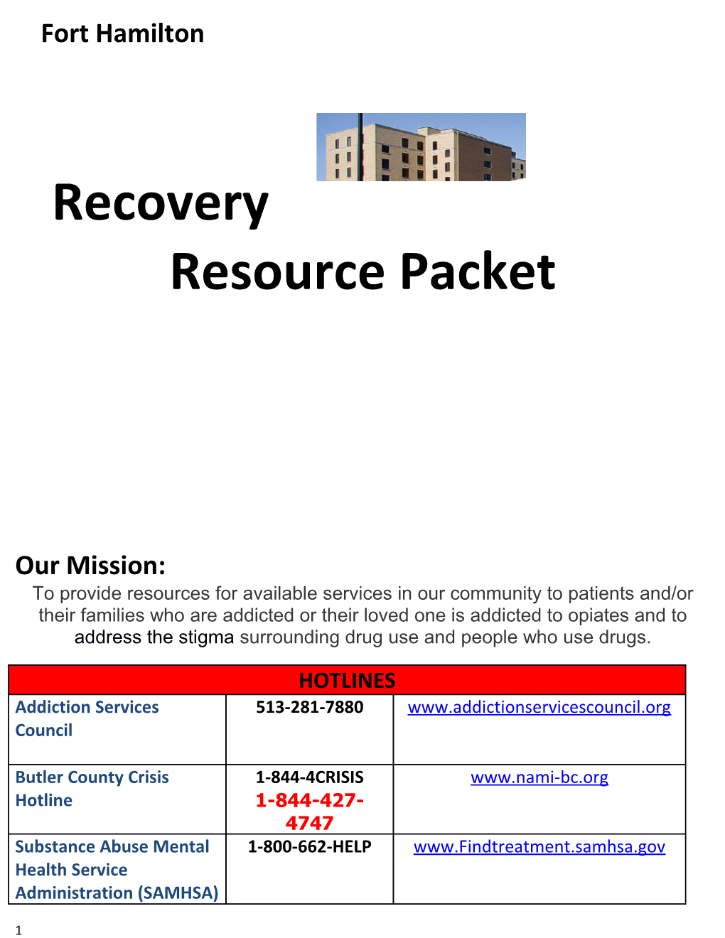 Recovery Resource Packet