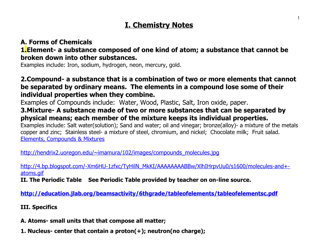 Element- a Substance Composed of One Kind of Atom; a Substance That Cannot Be Broken Down