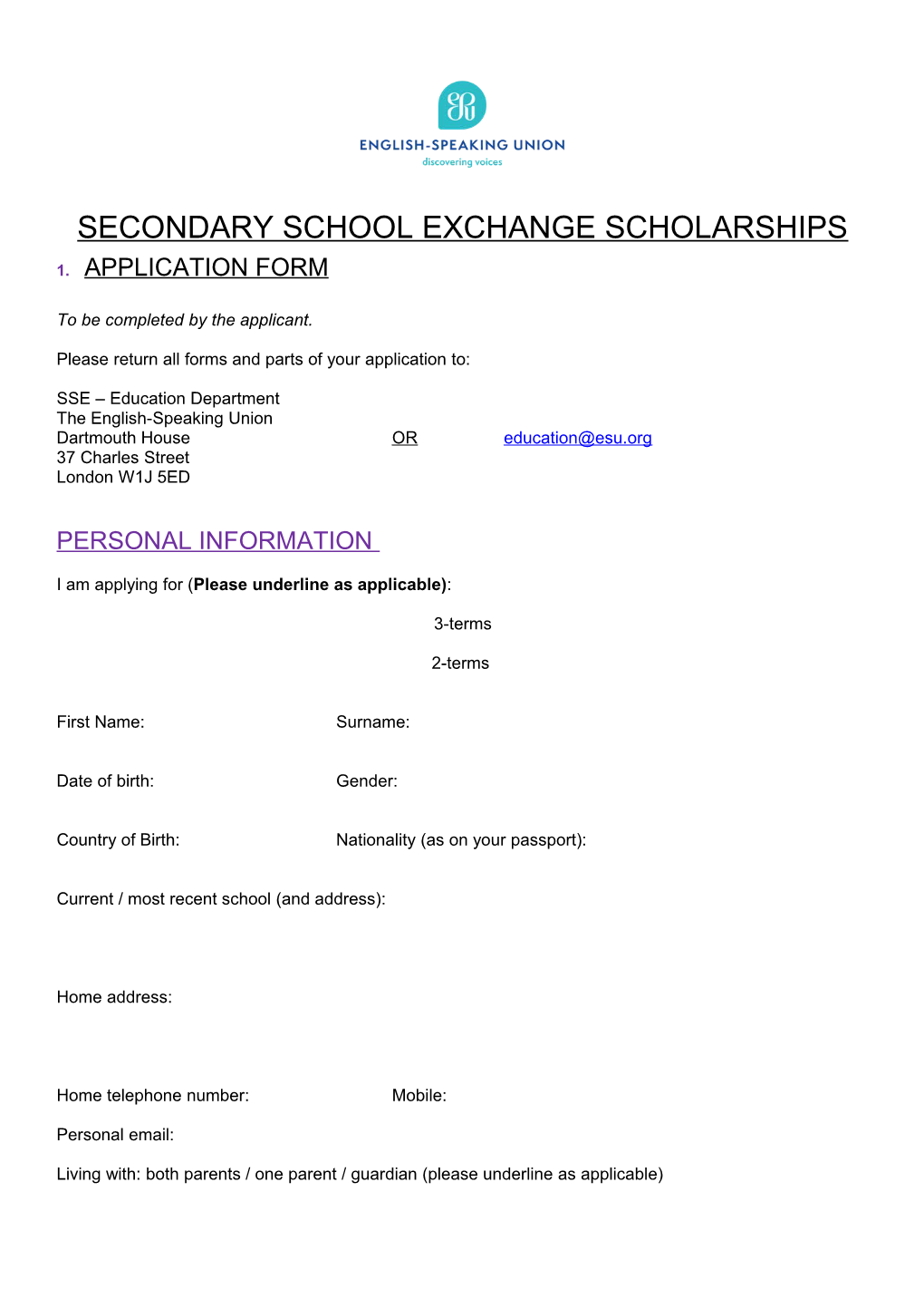 Secondary School Exchange Scholarships