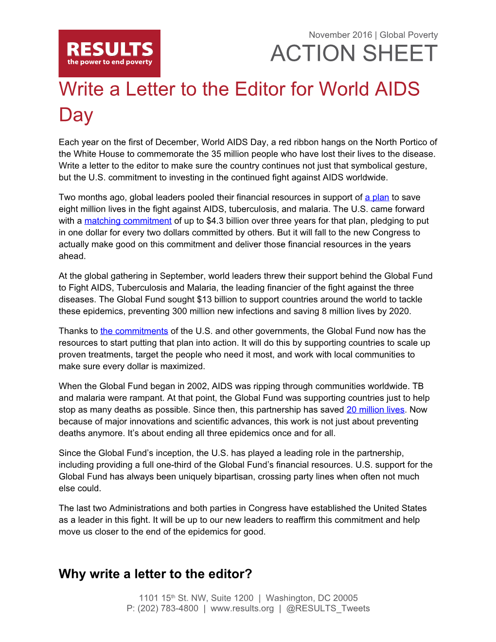 Write a Letter to the Editor for World AIDS Day