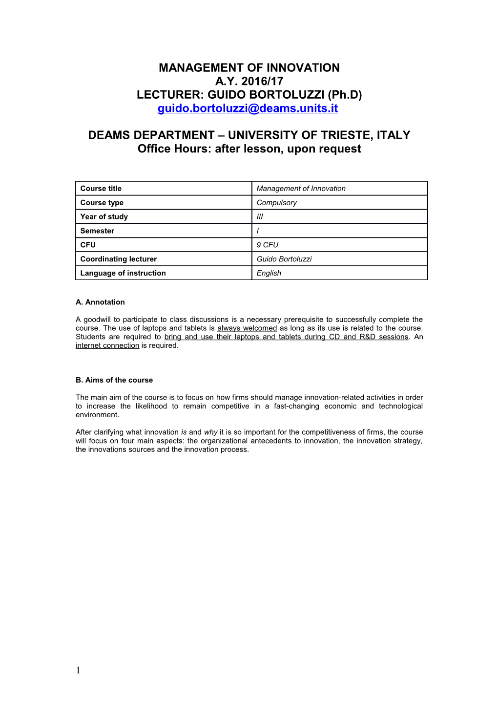 Deams Department University of Trieste, Italy