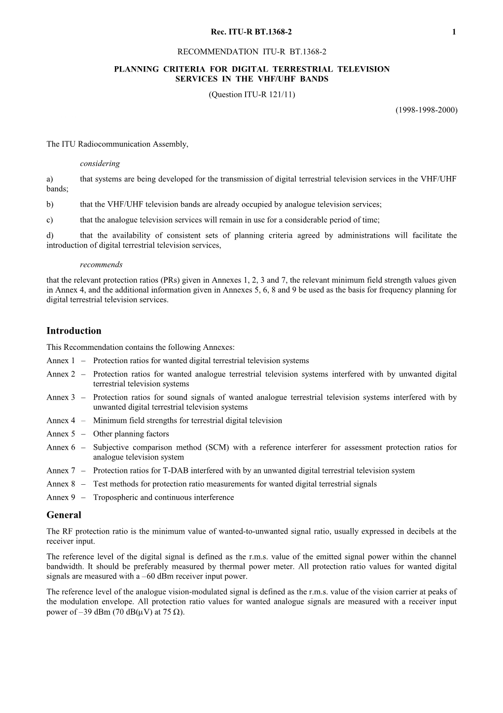 BT.1439 - Measurement Methods Applicable in the Analogue Television Studio and the Overall