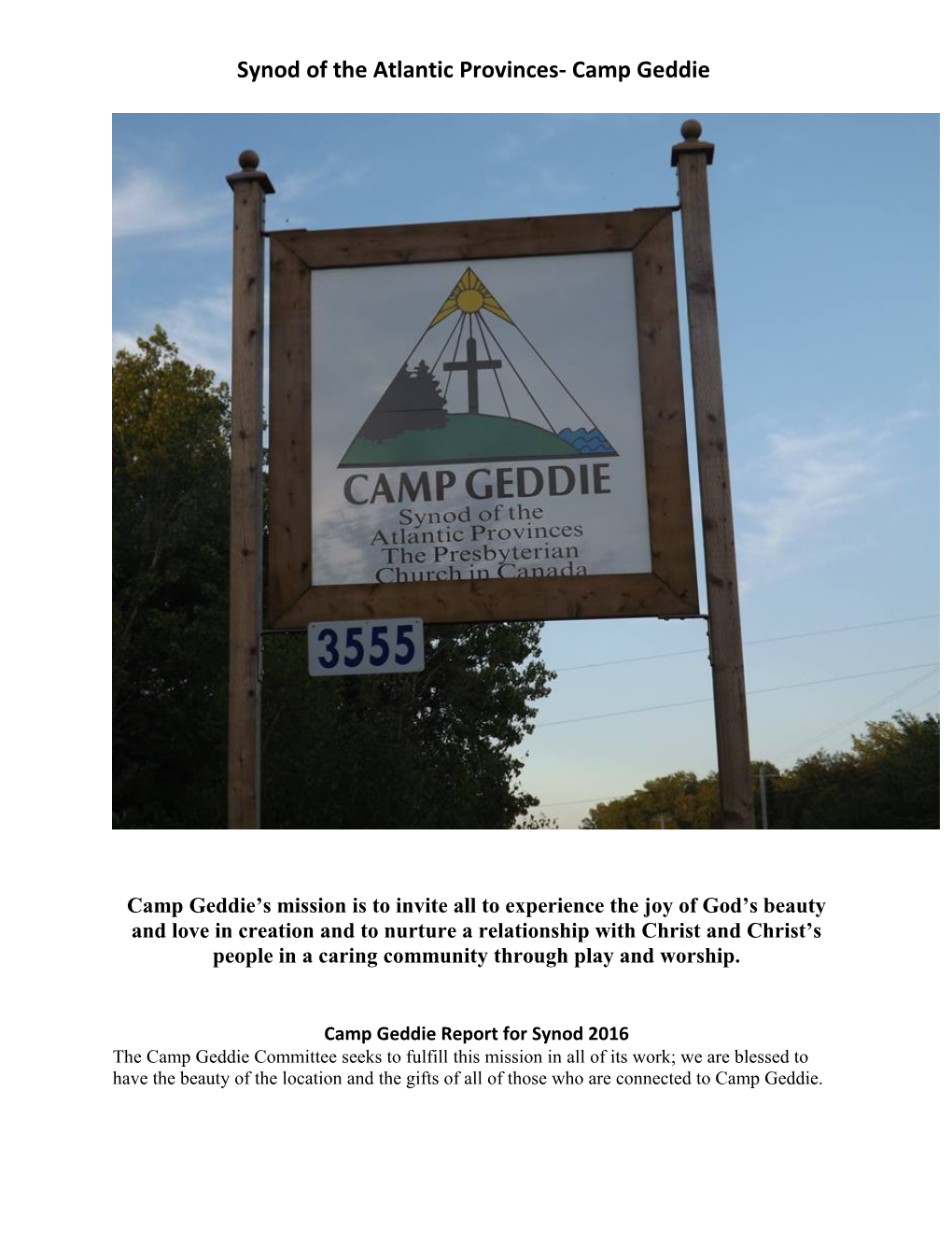 Camp Geddie Report for Synod 2016