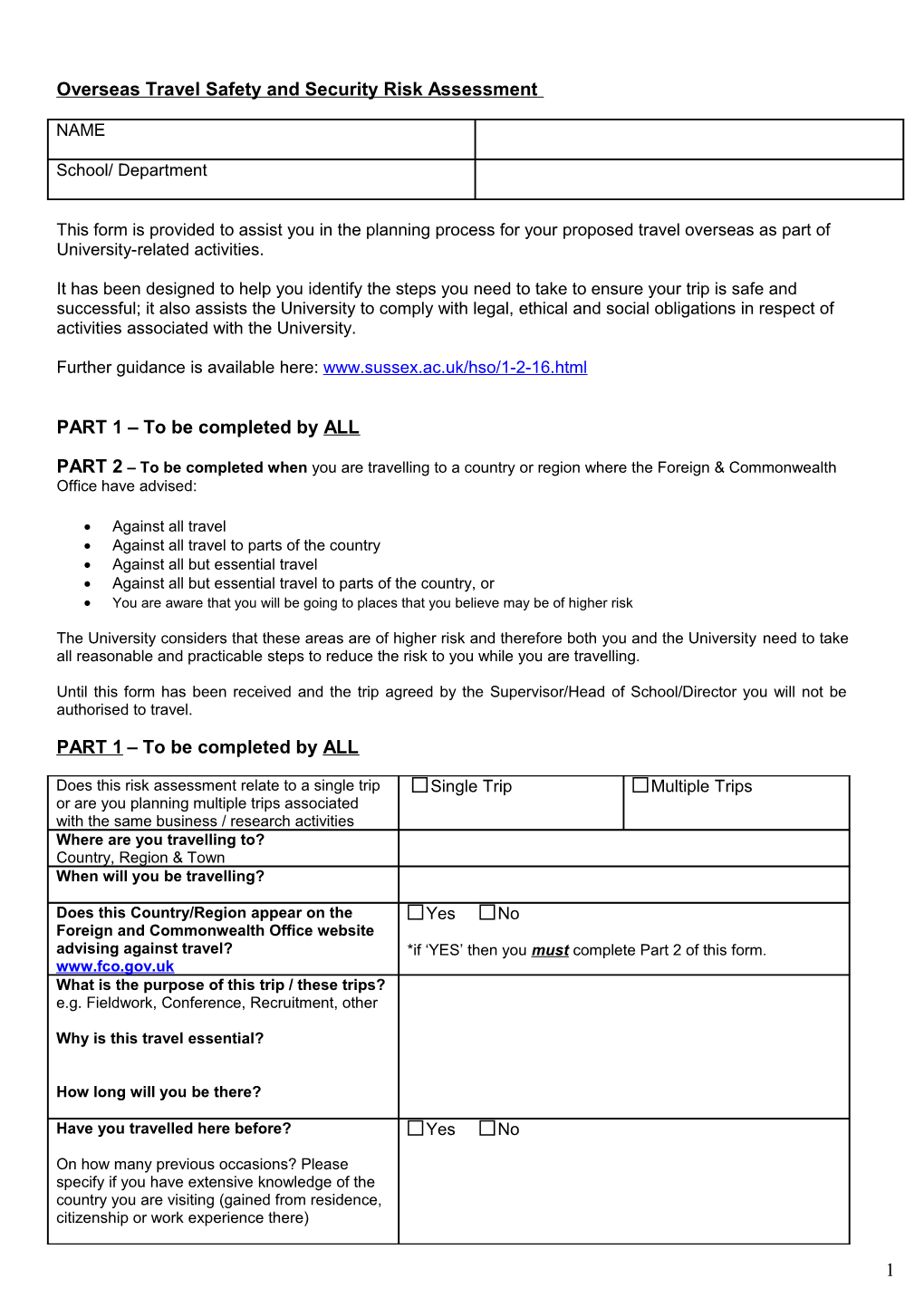 Secondary Risk Assessment Form